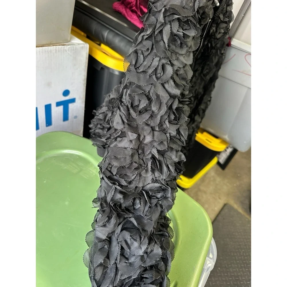 Endless Rose Black 3D Floral Bomber Jacket Women's Size S/M - Picture 3 of 8